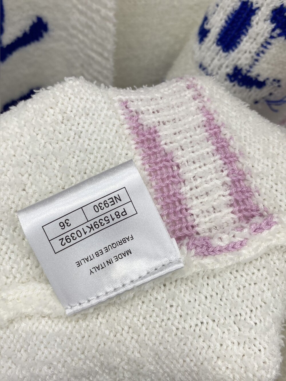 CHANEL with Pink & Blue Accents Knit Logo Graphic Cardigan Sweater - Picture 9 of 9